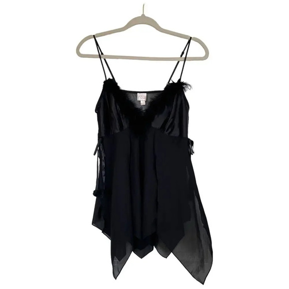 Vintage Y2K Intimates by Flora Nikrooz Black Sheer Lingerie Top Faux Fur Medium - Picture 1 of 8